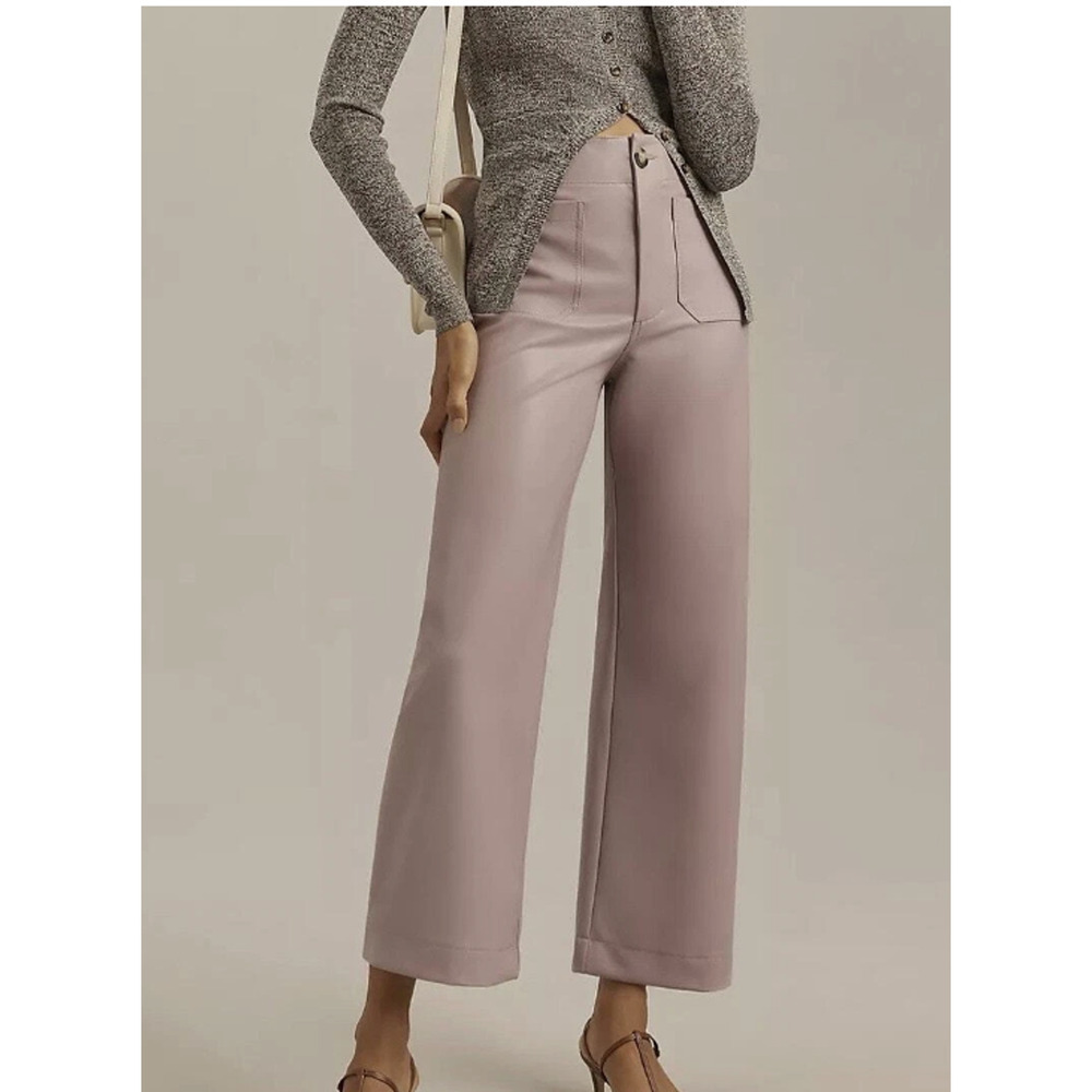 NWT Maeve The Colette Cropped Faux-Leather Wide-Leg Pants Sz 29 Lilac #7D552